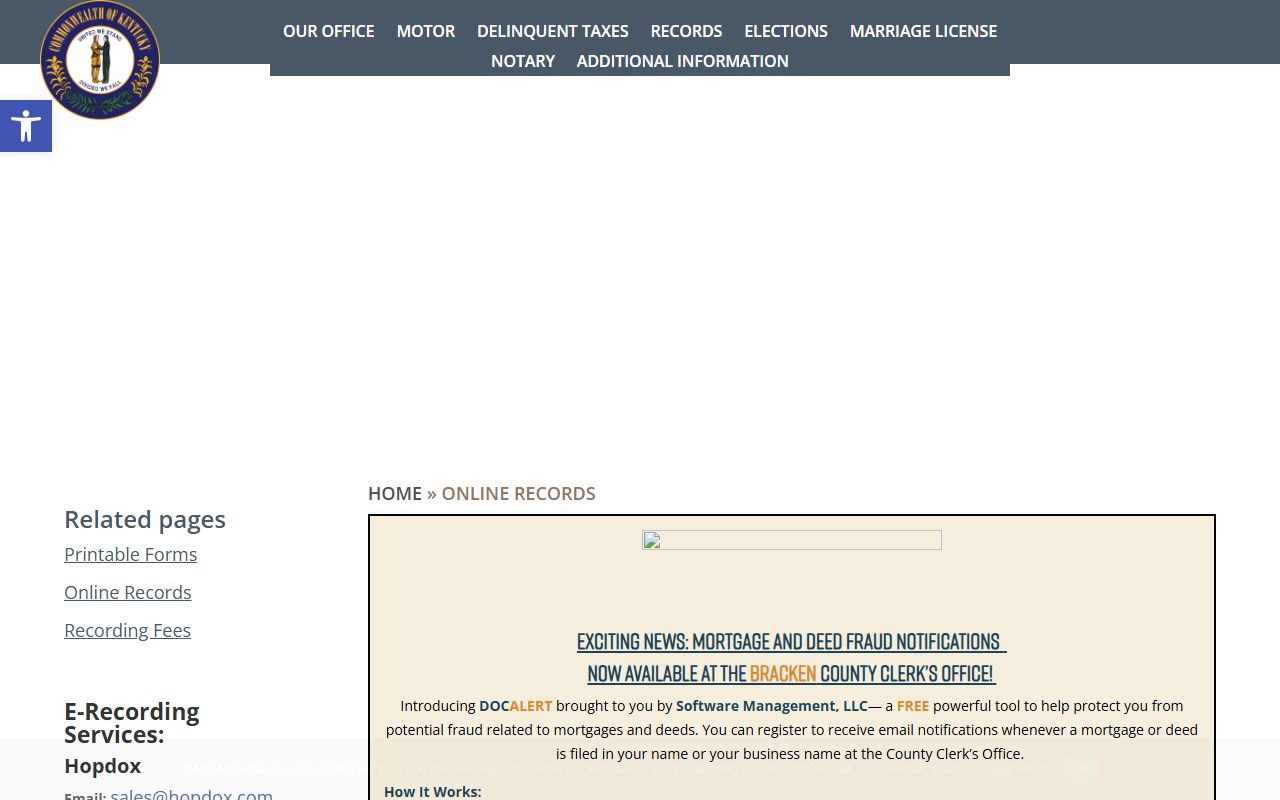 Bracken County Circuit Court Clerk records and County Clerk online records route