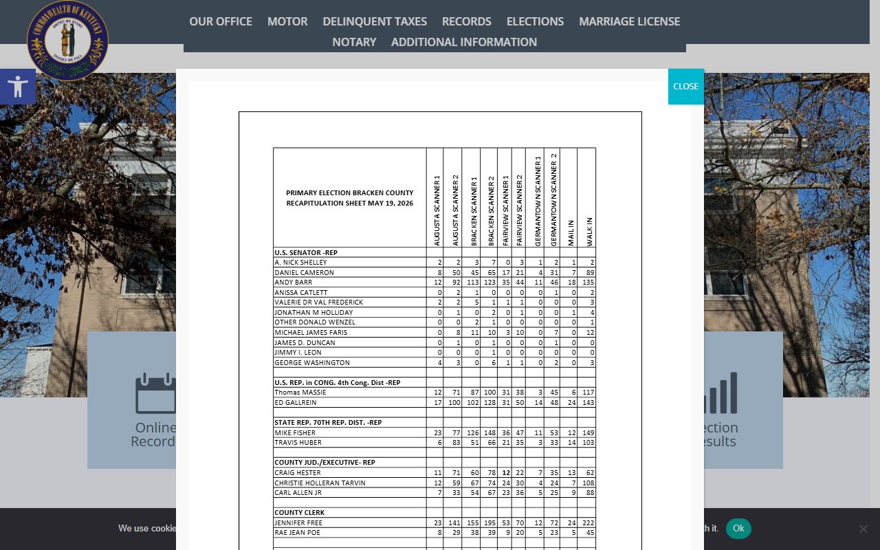 Bracken County Circuit Court Clerk records and separate County Clerk home page