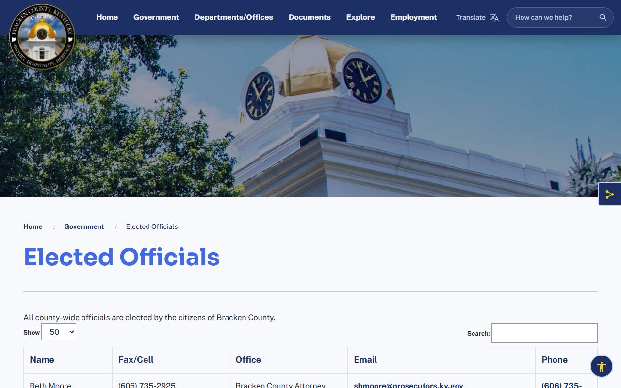 Bracken County court dockets elected official directory