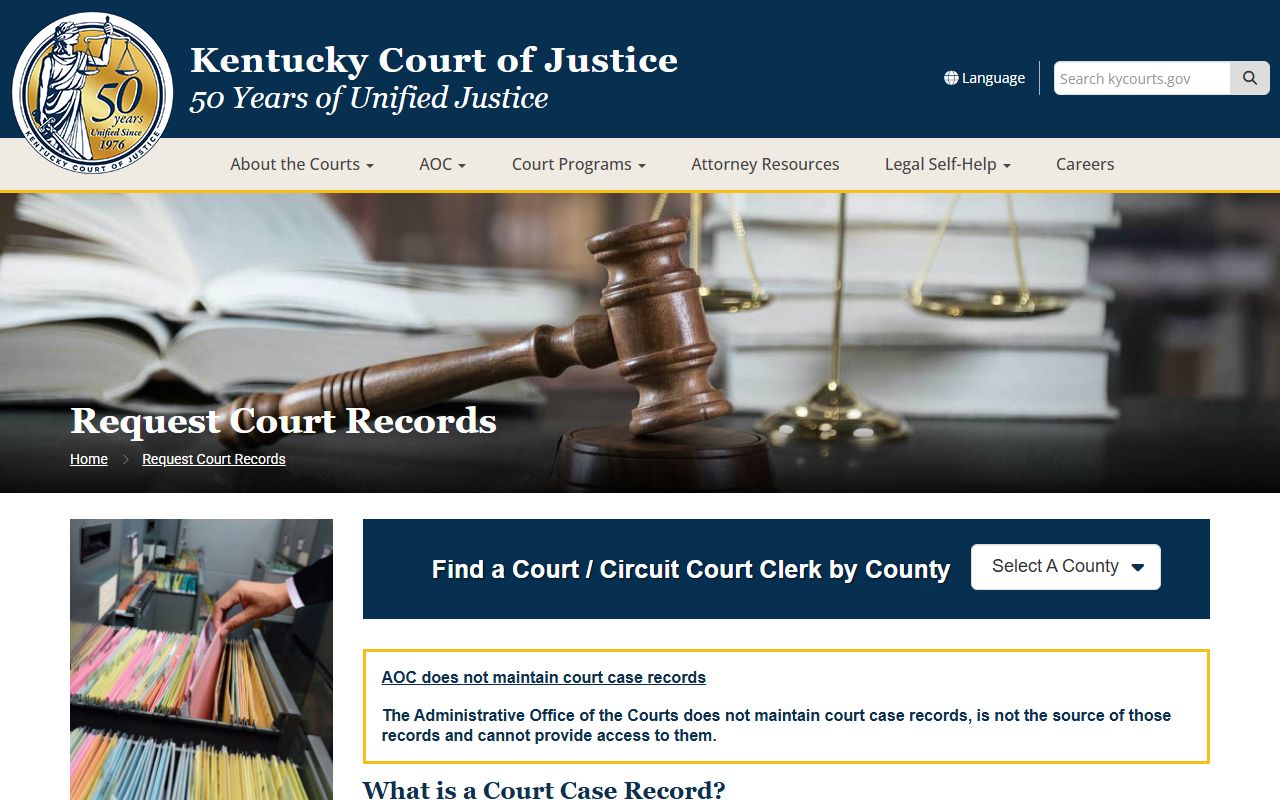 Bracken County Court records request guidance from Kentucky Court of Justice
